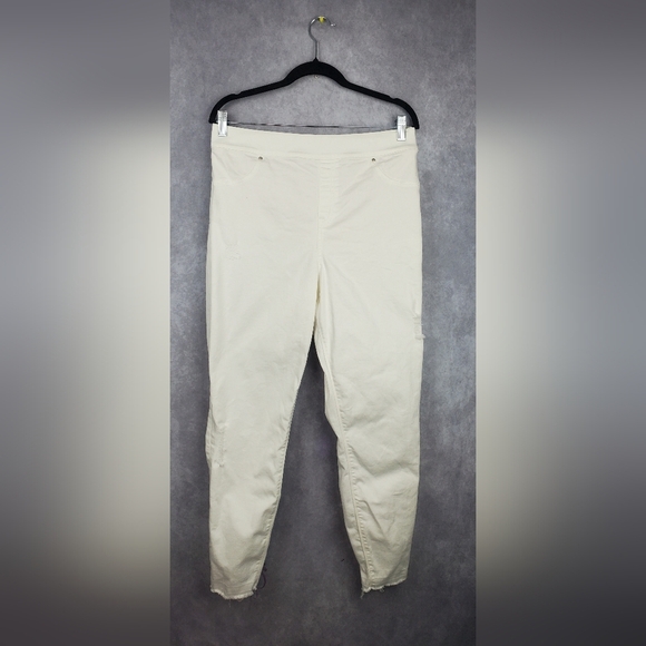 Spanx Distressed Denim Pull on SKINNY White Legging Shaping Raw Hem Size XLarge - Picture 1 of 8